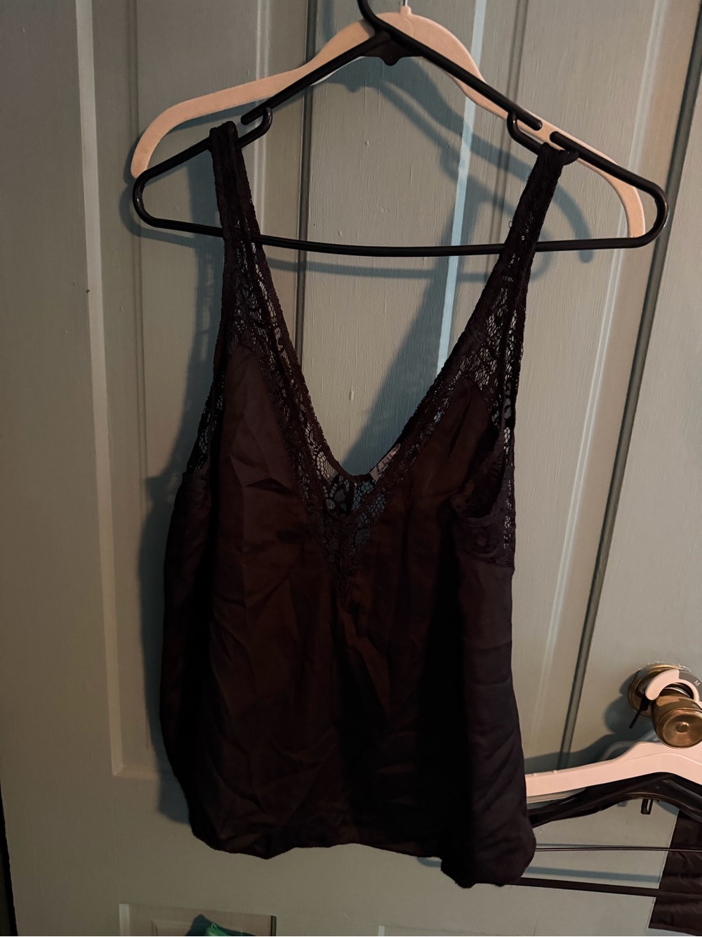 Free People Black Lace-Trim Satin Cami